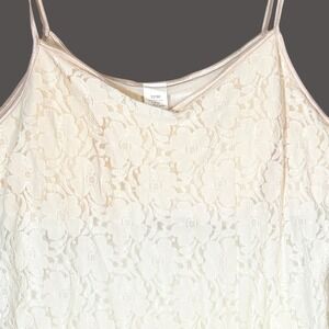 Vintage Cream Lace Camisole – Floral Lace Tank – Layering Top – XL